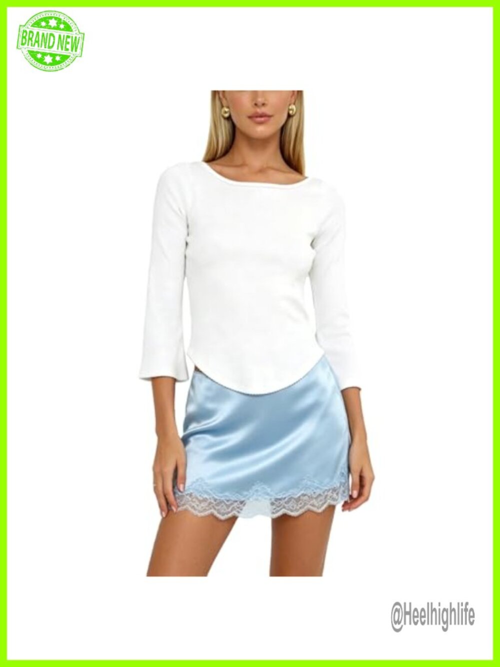 Women's 3/4 Sleeve Slim Fit Cotton Crop Top Boat Neck